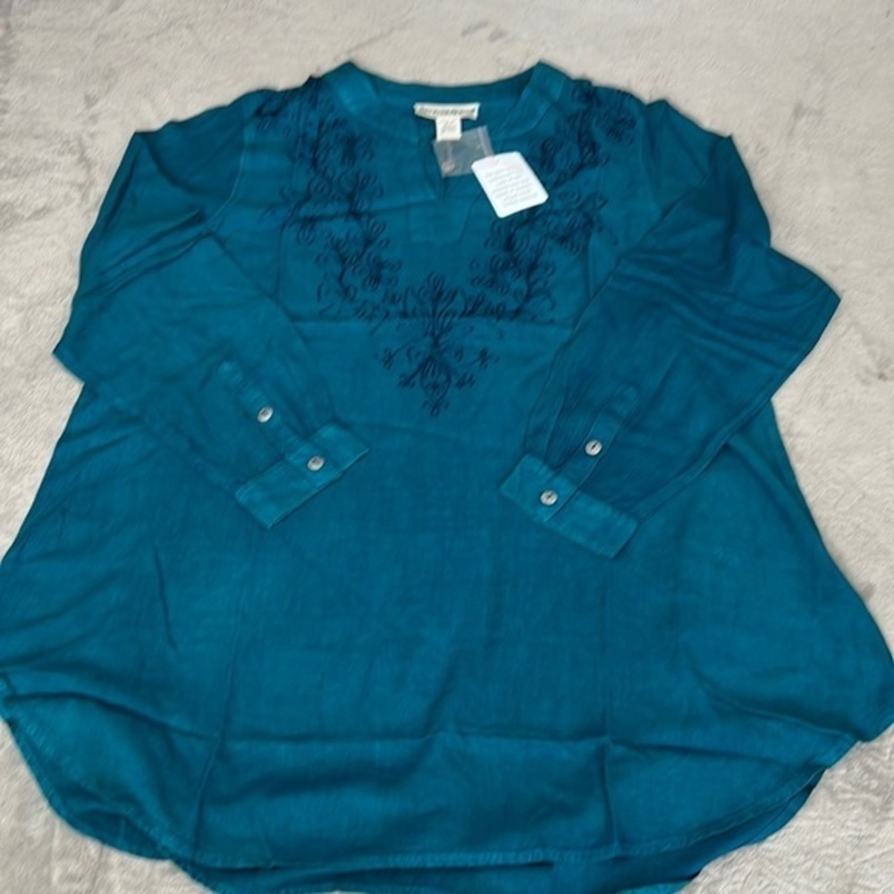 Woman seventh Avenue top new XL rayon teal embroidery